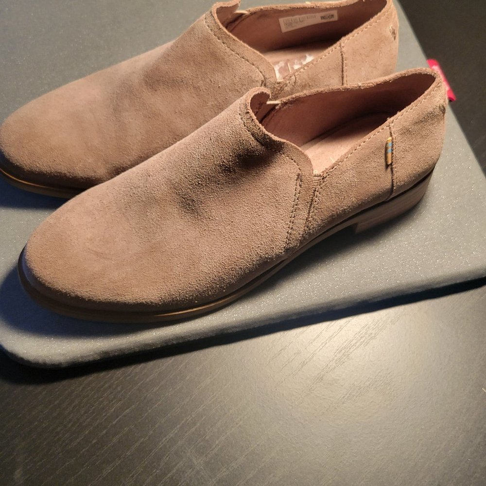 Toms tan suede slip on loafers